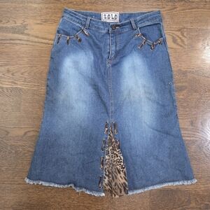 Solo Denim Skirt with Leopard Print Accent Sz.8